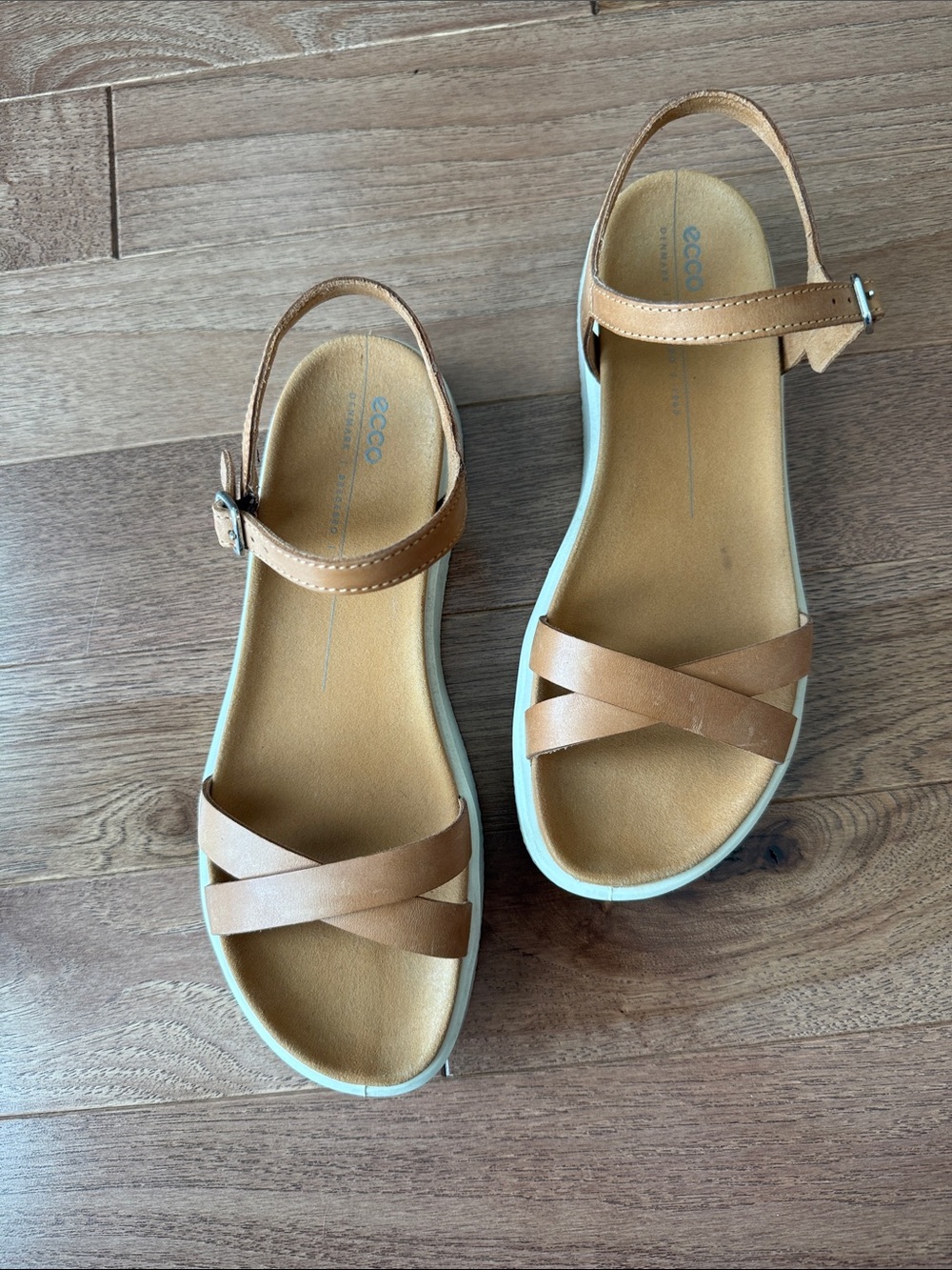 Ecco tan leather sandals 8 8.5 39 crisscross ankle strap